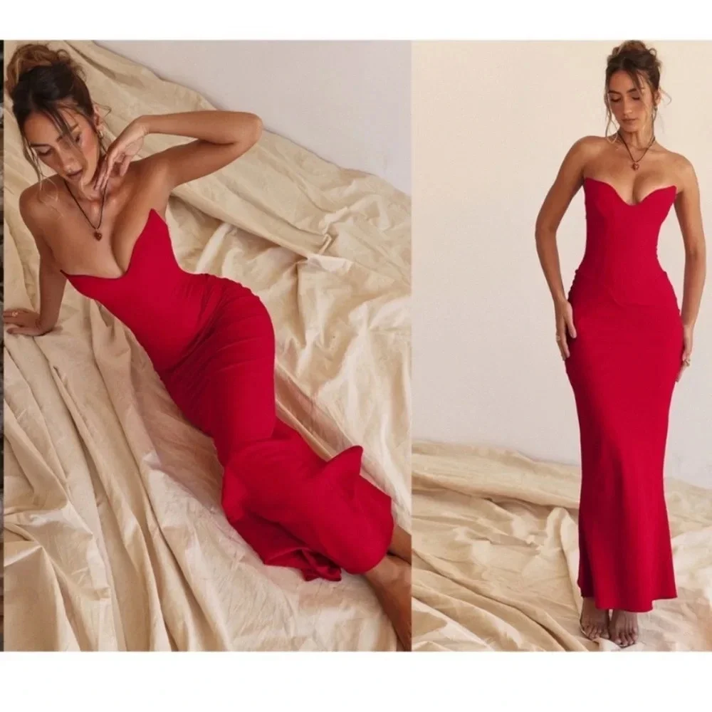 tamara cherry strapless corset dress HOUSE OF CB‎ 'Tamara' Cherry red Strapless Corset Dress maxi NWOT size XL